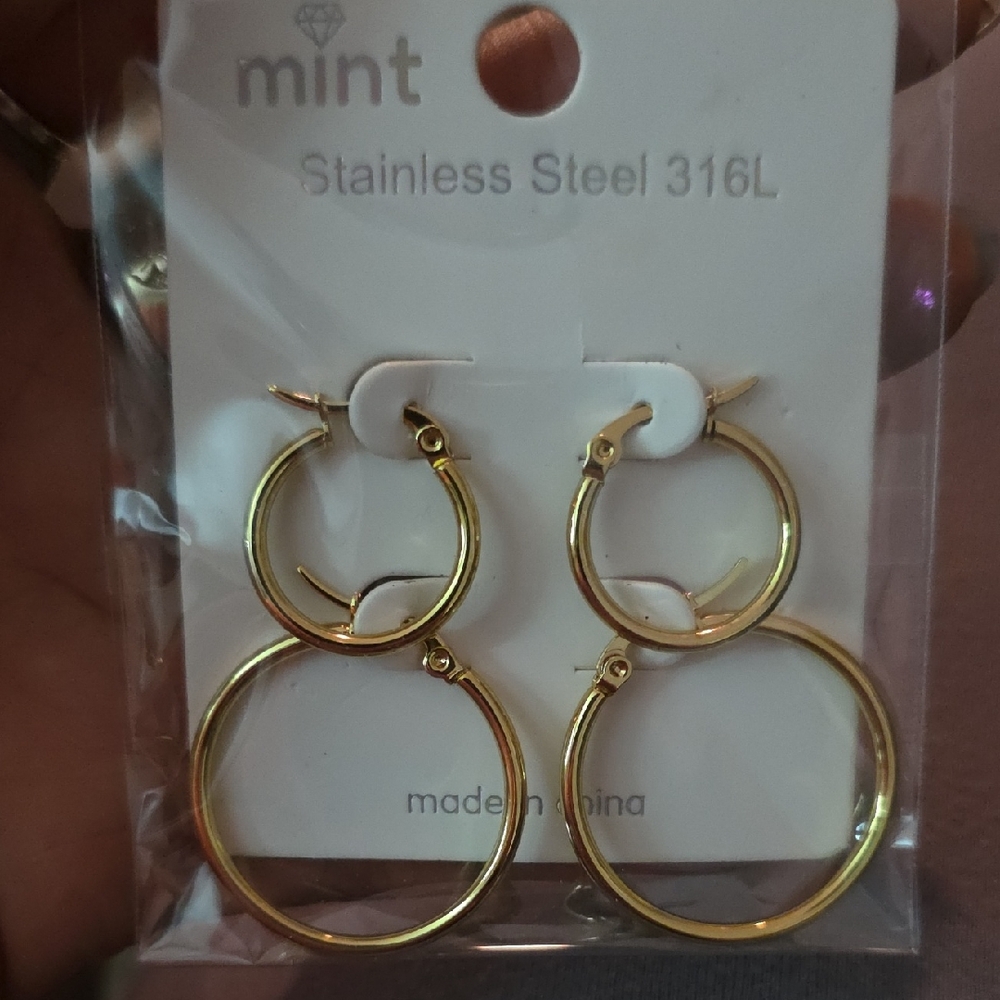 Mint Gold Stainless Steel Hoop Earrings
